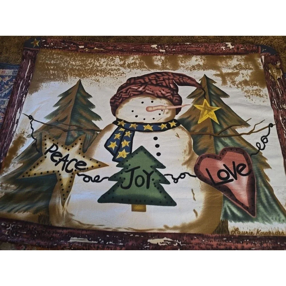 laurie korsgarden snowman fleece blanket 48x48